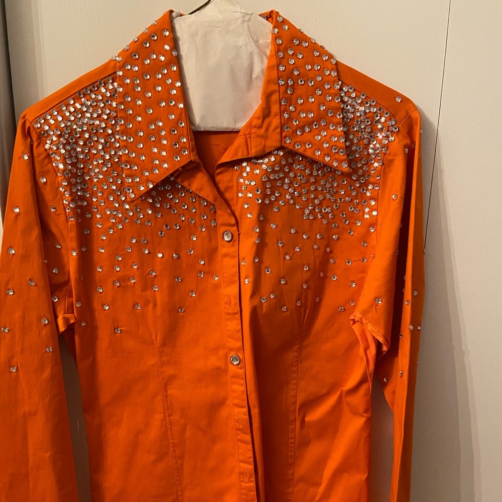 Orange western rodeo queen top